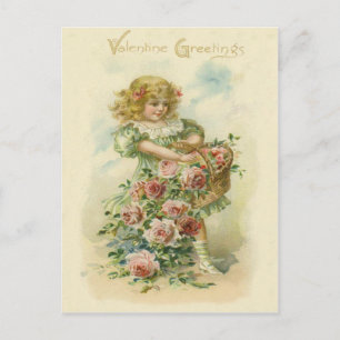 Cute Little Girl Pink Roses Postcard