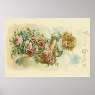 Cute Little Girl Pink Roses Poster