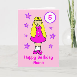 Cute Little Girl Pink Stars Age Birthday Card