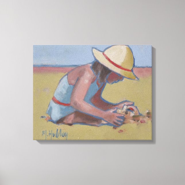 Cute little girl playing in sand canvas print (Front)