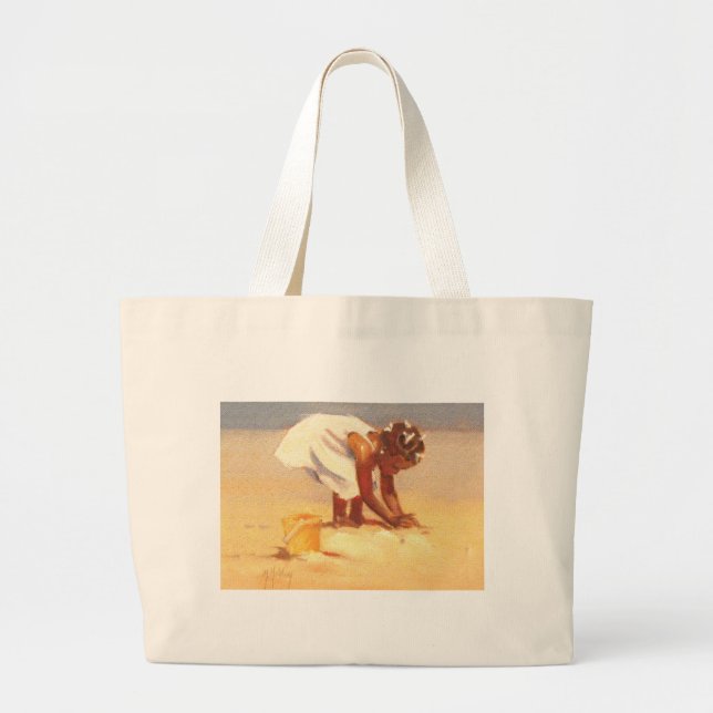 Cute little girl playing in sand large tote bag (Front)