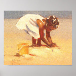 Cute little girl playing in sand poster