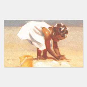 Cute little girl playing in sand rectangular sticker