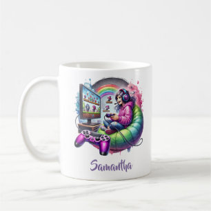Cute little girl playing video game coffee mug