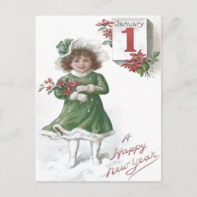 Cute Little Girl Poinsettias Poinsettia Postcard (Front)