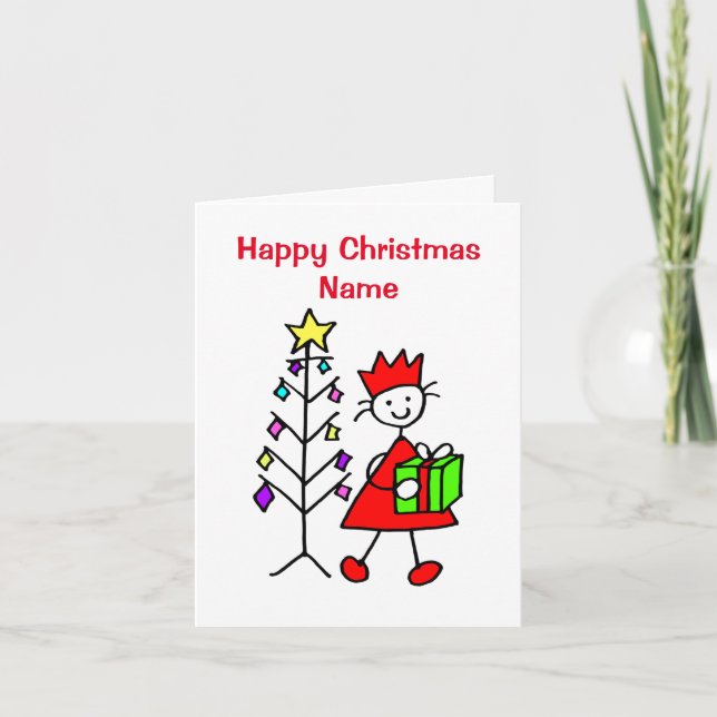 Cute Little Girl Present Christmas Holiday Card (Front)