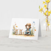 Cute Little Girl Reading to Bunnies Blank Greeting Card (Yellow Flower)