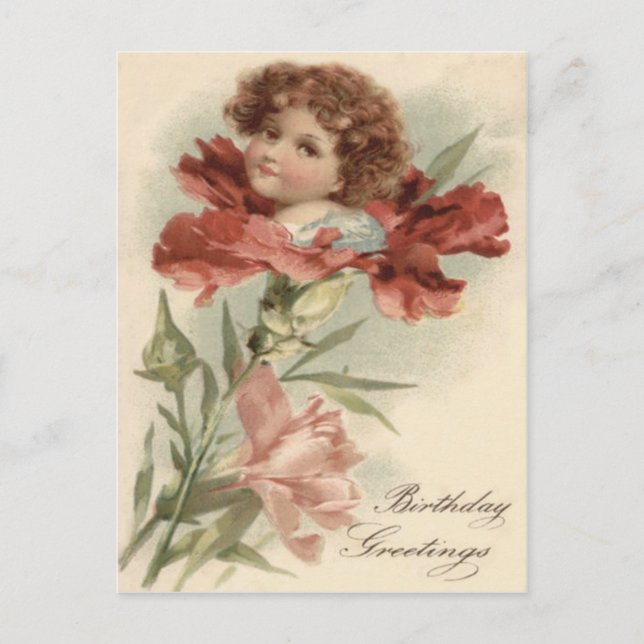 Cute Little Girl Red Petunia Flower Postcard (Front)