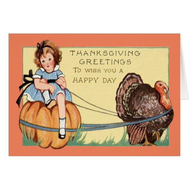Cute Little Girl Riding A Pumpkin Turkey (Front Horizontal)