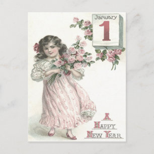 Cute Little Girl Rose Roses Bouquet Postcard