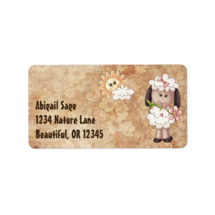 Cute Little Girl Sheep, Flowers and Sun Address Label