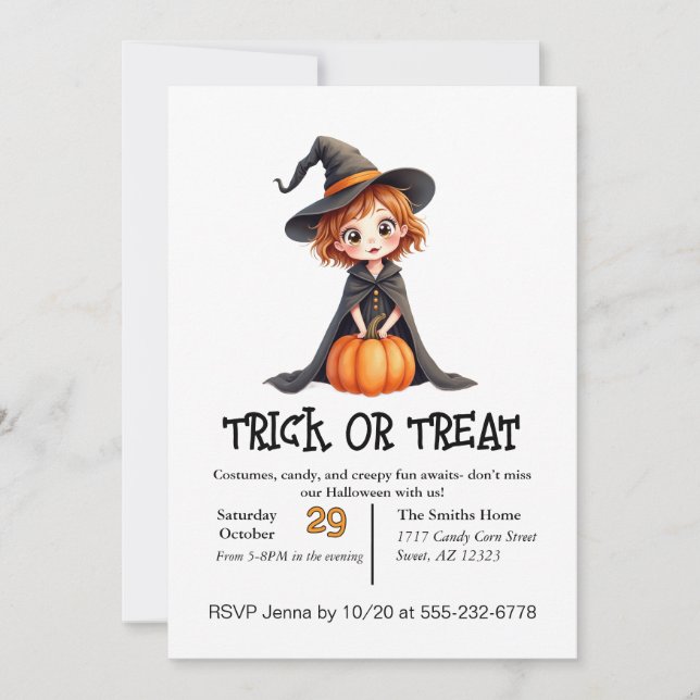 Cute Little Girl Trick Or Treating  Invitation (Front)