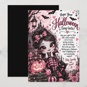 Cute Little Girl Vampire Halloween Greeting Card