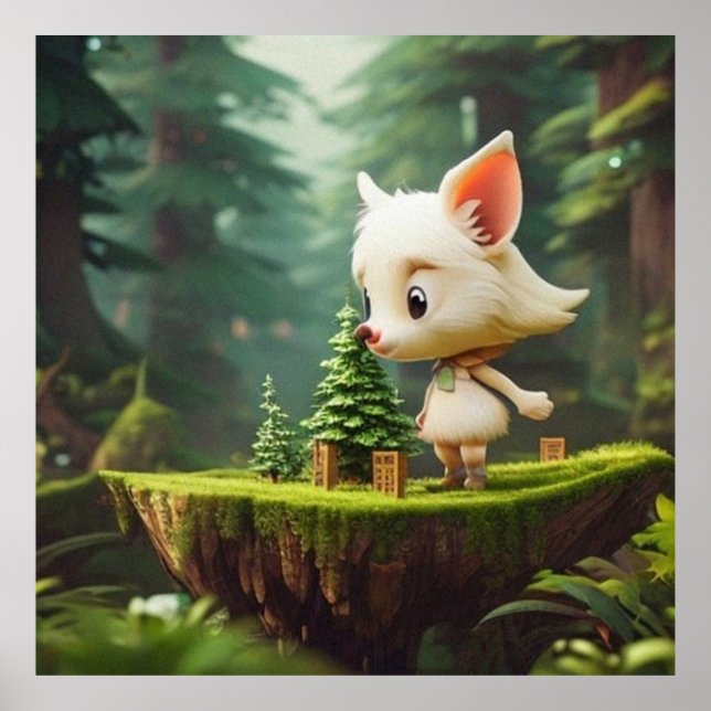 Cute Little Girl white dog in the forest modern Poster (Front)