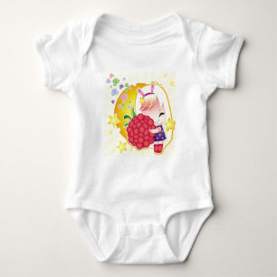 Cute little girl with a raspberry baby bodysuit