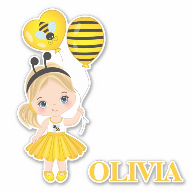 Cute Little Girl with Air Balloons Vinyl Sticker (Front)