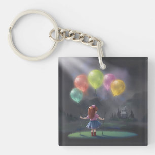 Cute Little Girl with Balloons Key Ring