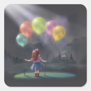 Cute Little Girl with Balloons Square Sticker