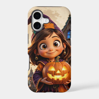Cute little girl with black cat Happy Halloween