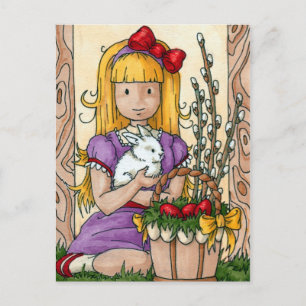 Cute Little Girl with Easter Bunny Holiday Postcard