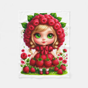 Cute Little Girl with Fresh Red Raspberries Fleece Blanket
