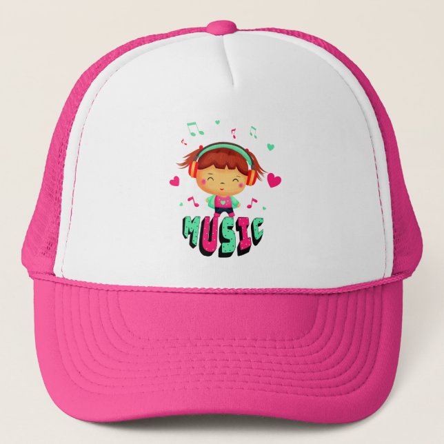 Cute little girl with music trucker hat (Front)