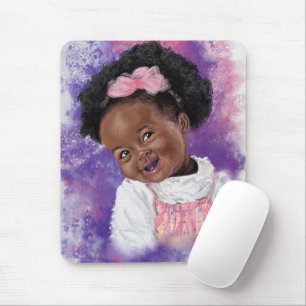 Cute Little Girl With Pink Ribbon - Watercolor Mouse Mat
