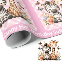 Cute Little Girl's Birthday Add Name Zoo Animals