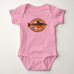 Cute Little Girl's Pink Brook Trout Fishing Baby Bodysuit