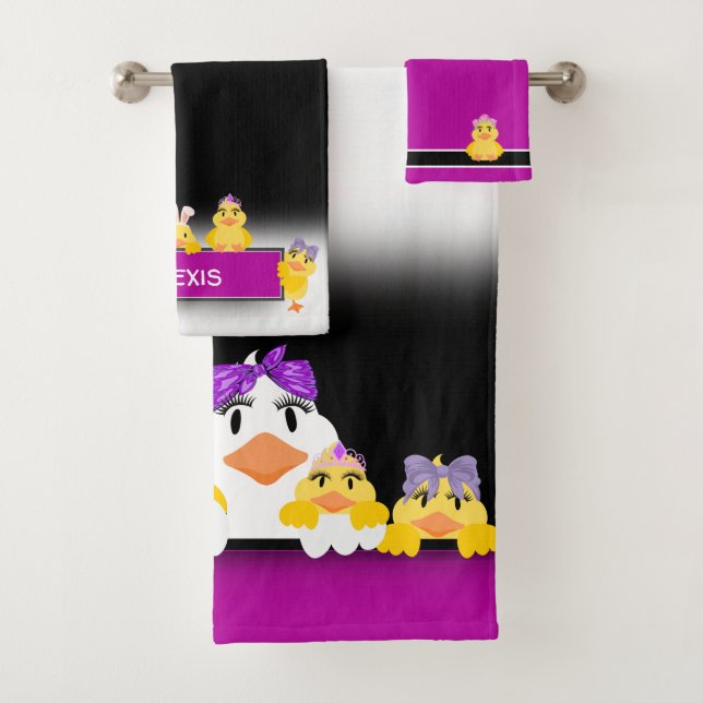 Cute Little Girly Girl Ducks Kids Bath Towel Set (Insitu)