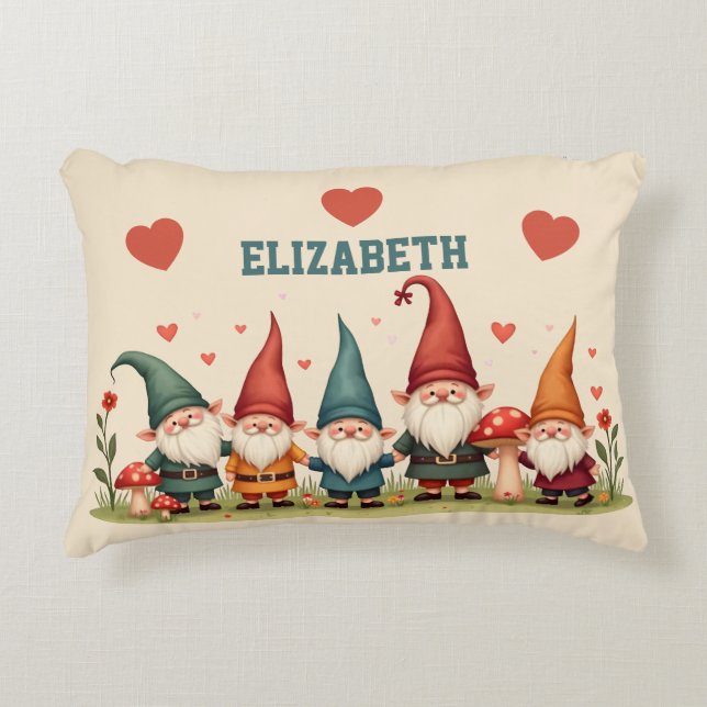 Cute little Gnomes - Personalised Kids Decorative Cushion (Front)