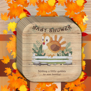 Cute Little Gobble Turkey Baby Shower Paper Plate