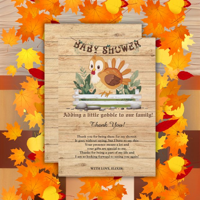 Cute Little Gobble Turkey Baby Shower Thank You Card (Creator Uploaded)