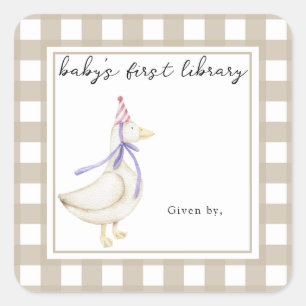Cute Little Goose Baby's first library Square Sticker