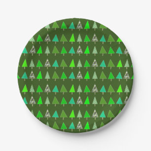 Cute Little Green Christmas Trees Paper Plate
