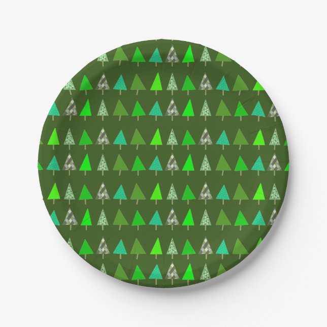 Cute Little Green Christmas Trees Paper Plate (Front)