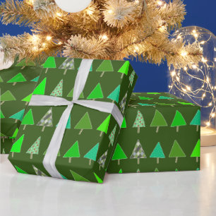 Cute Little Green Christmas Trees Party Wrapping P Paper