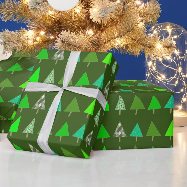 Cute Little Green Christmas Trees Party Wrapping P Wrapping Paper (Holidays)