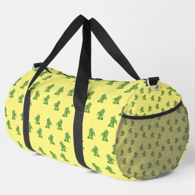 Cute little green crocodiles on yellow duffle bag (Right Corner)