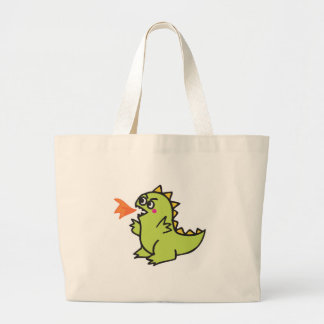 cute little green fire dragon monster large tote bag