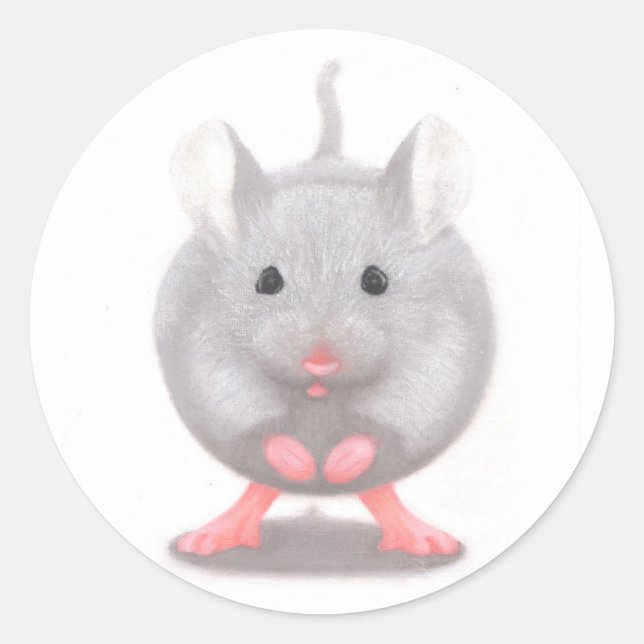 Cute Little Grey Mouse Classic Round Sticker (Front)
