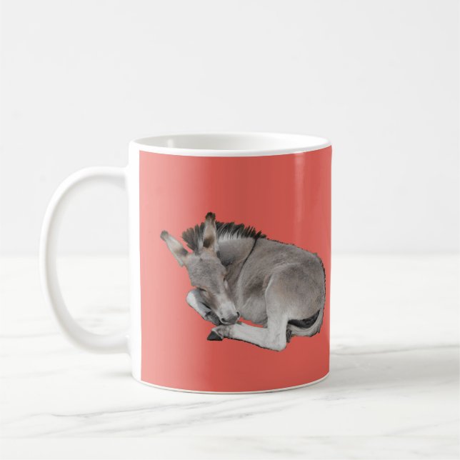 Cute Little Grey Sleeping Donkey Foals Coffee Mug (Left)