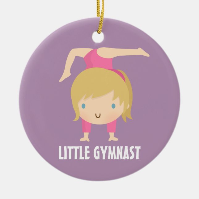 Cute Little Gymnast Blonde Girl Gymnastics Custom Ceramic Tree Decoration (Front)