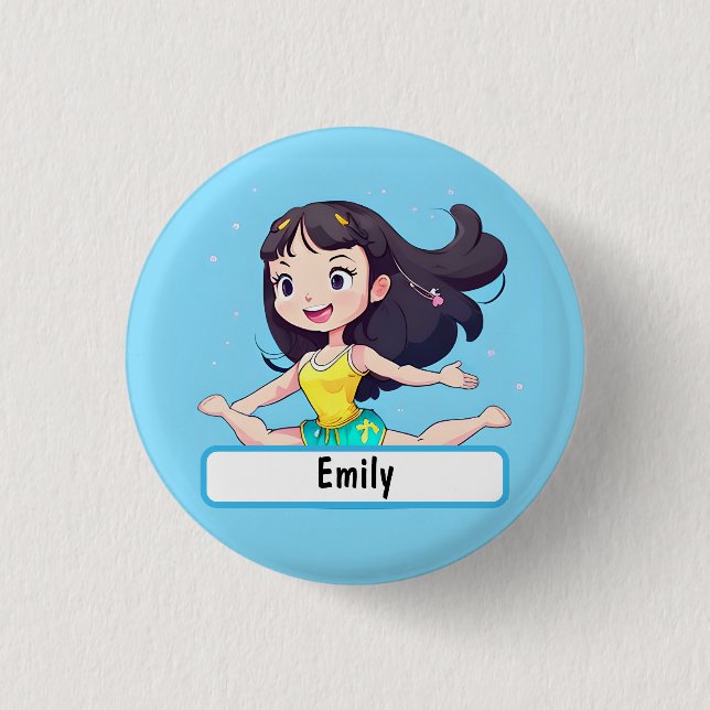 Cute Little Gymnast  Button With Custom Nametag (Front)