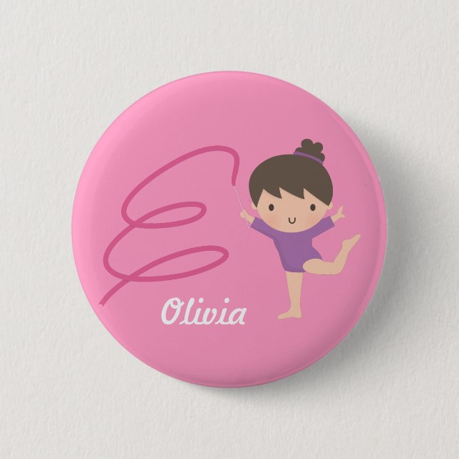 Cute Little Gymnast Girl and Ribbon Gymnastics 6 Cm Round Badge (Front)