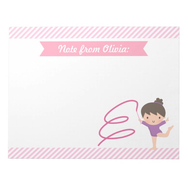 Cute Little Gymnast Girl and Ribbon Gymnastics Notepad (Front)
