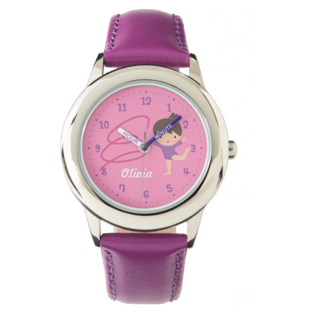 Cute Little Gymnast Girl and Ribbon Gymnastics Watch (Front)