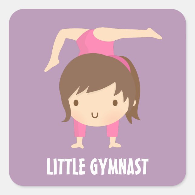 Cute Little Gymnast Girl Gymnastics Pose Square Sticker (Front)