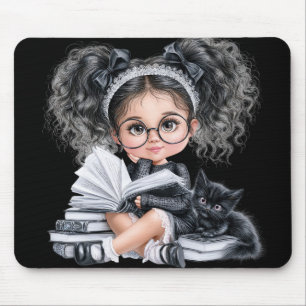 CUTE LITTLE HALLOWEEN GIRL DRESSED IN BLACK MOUSE MAT