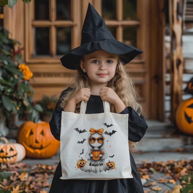 Cute Little Halloween Girl with an Orange Bow Tote Bag (Creator Uploaded)